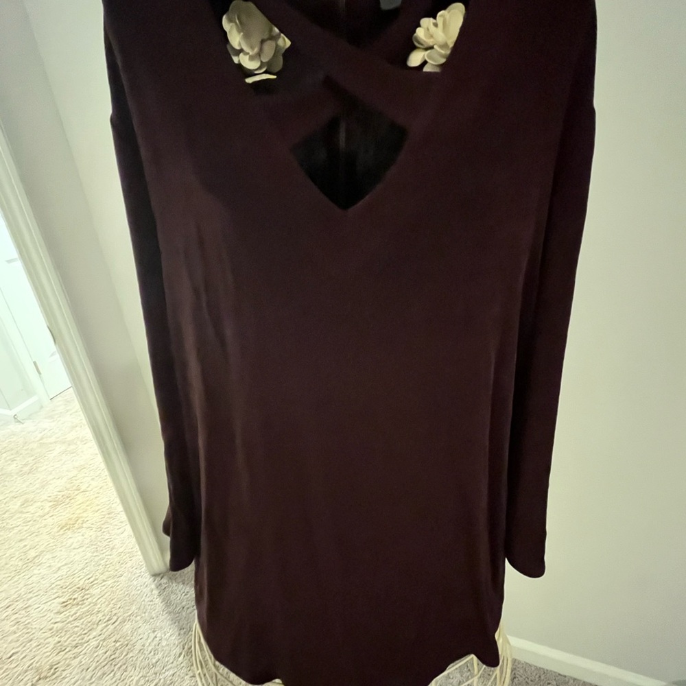 Chico's Eggplant Traveler Top with Gold Zipper Details